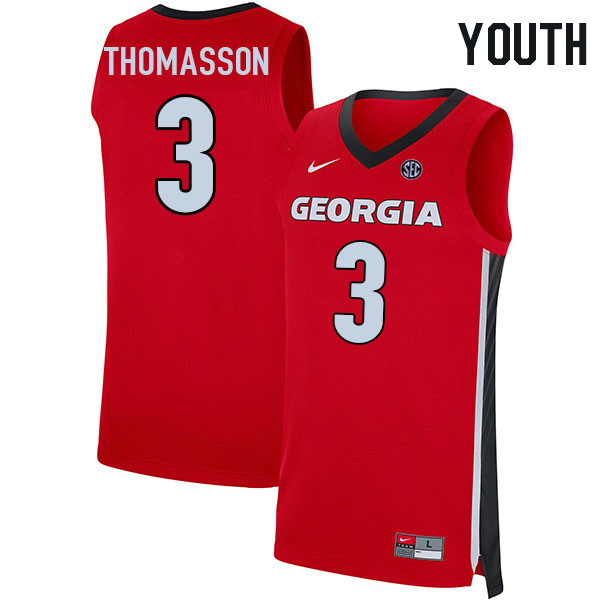 Youth #3 Noah Thomasson Georgia Bulldogs College Basketball Jerseys Stitched Sale-Red